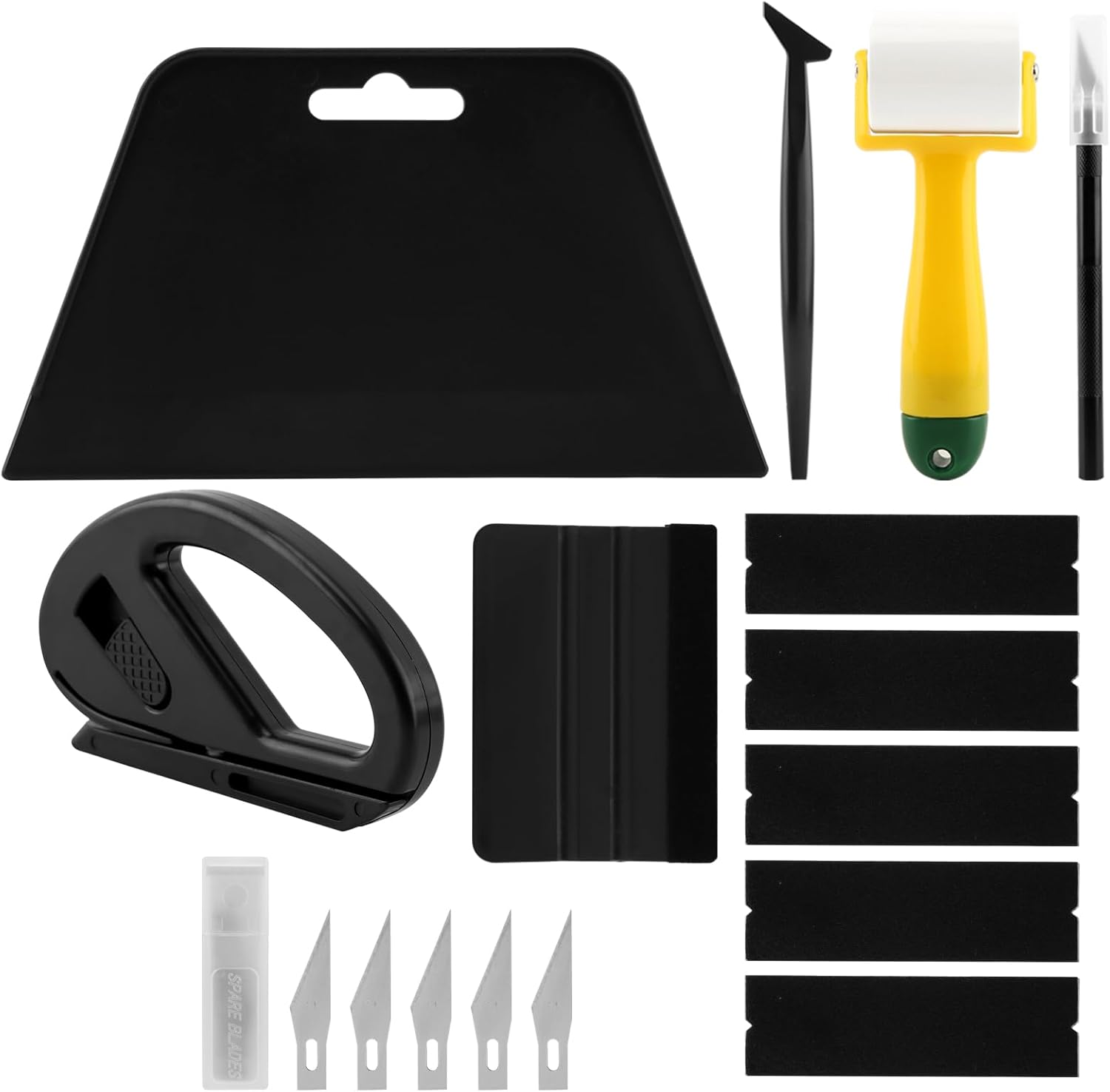 Wallpaper Smoothing Tool Kit with Sponge Seam Roller, Includes Big Smoothing Squeegee, Cutting Tool for Peel and Stick on Contact Paper, Wallpaper Car Wrap Vinyl Window Tint Glass Film(16pcs/set)