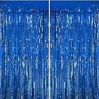carve ideas 2 Stück Lametta-Folienvorhang, Metallischer Fransen-Hintergrund Party-Deko für Geburtstag, Hochzeit, Verlobung, Baby-Shower, Junggesellinnenabschied, Weihnachten, Fest (1 × 2,5 m, Blau)