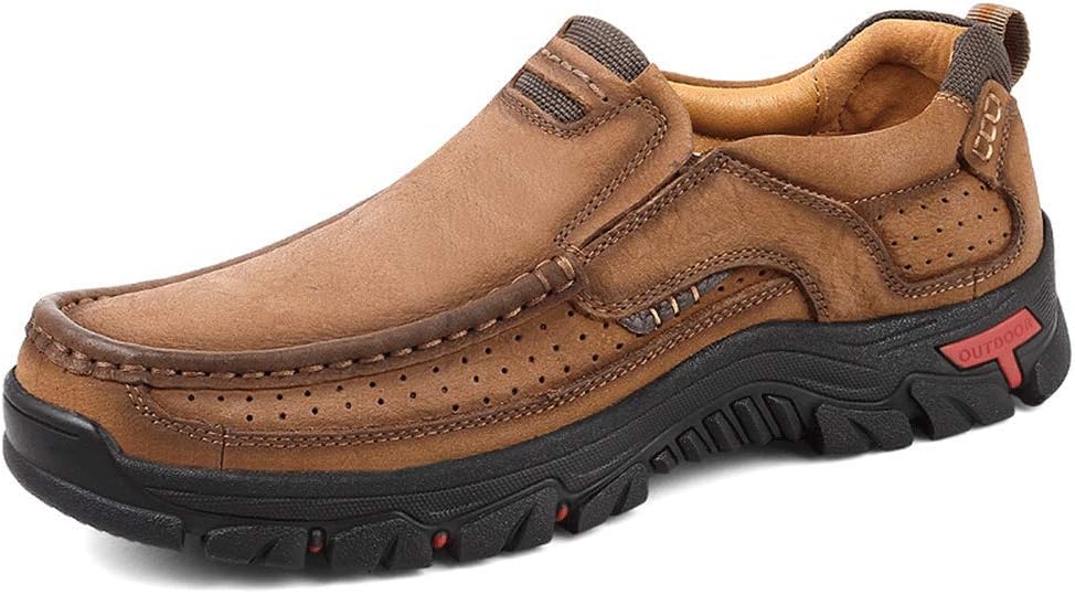 Men's Classic Outdoor Leather Non-Slip Lightweight Breathable Loafers Shoes Hiking Casual Shoes