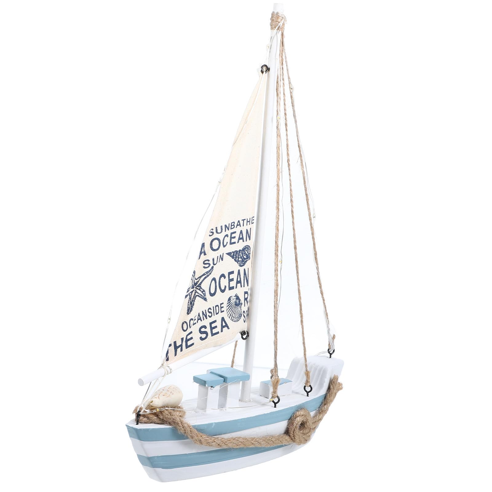 Decoración artesanal de madera con luz LED: barco de pino para dormitorio cálido