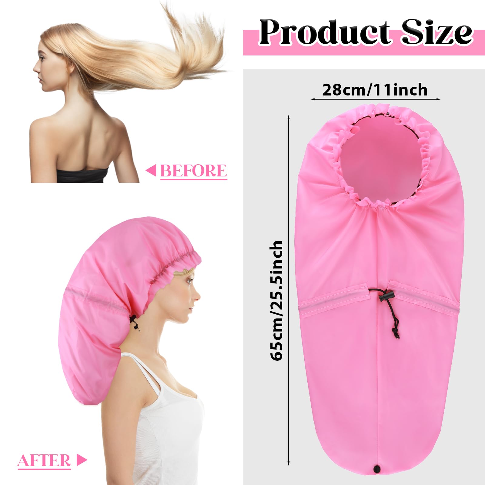 2 Pcs Large Shower Cap for Braids, Extra Long Shower Cap for Women Long Hair & Locs, Waterproof Hair Bonnets for Dreadlocks Drawstring Bath Caps for Women & Men (Black, Pink) - Image 2