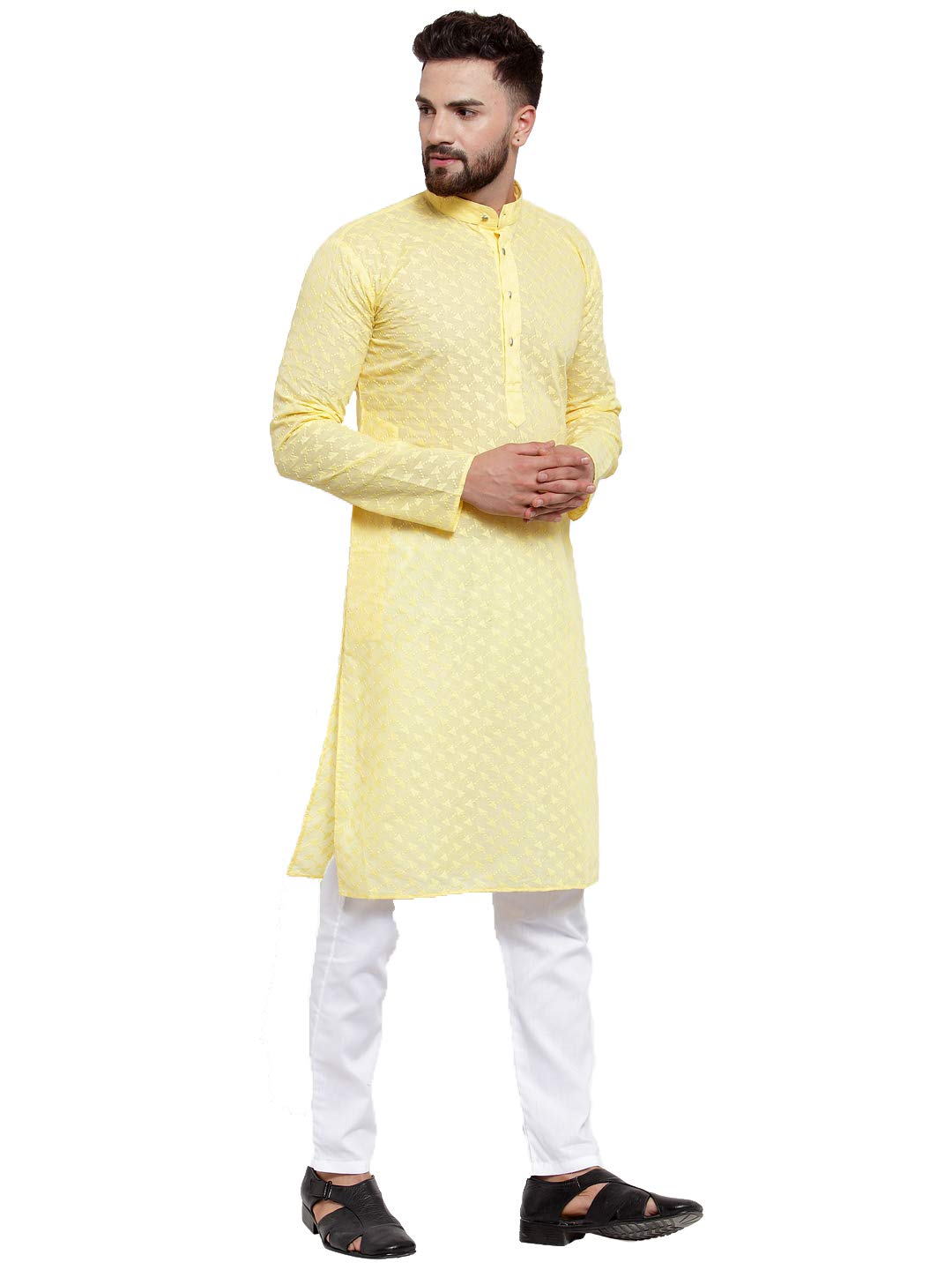 Jompers Men's Chicken Cotton Kurta Pyjama. (Yellow, L)