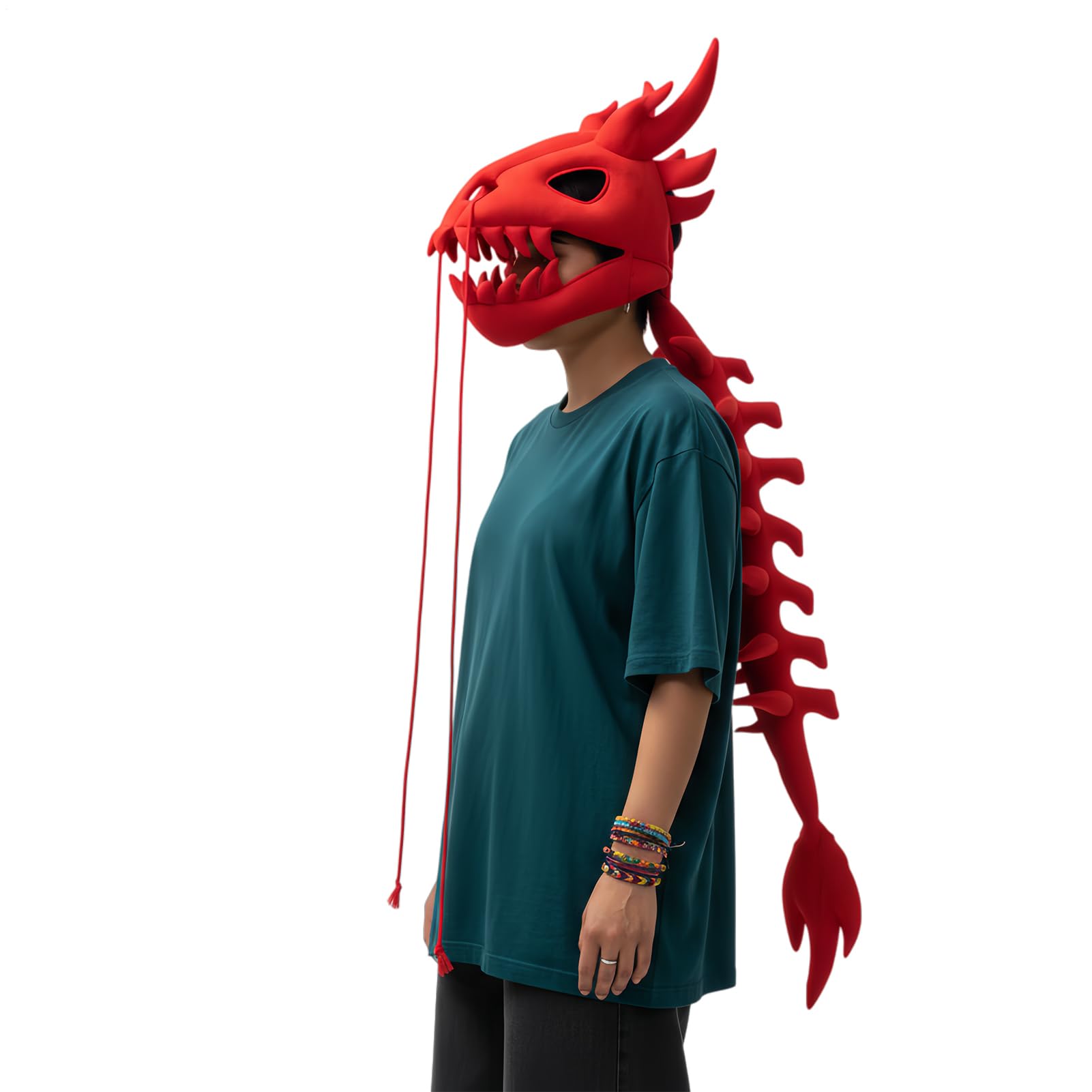 Pluszowy kostium szkieletu dinozaura - pluszowa głowa czaszki i kręgosłupa 3D - realistyczna i przenośna odzież szkieletowa dinozaur, dla dorosłych i dorosłych, na imprezę cosplay, Halloween