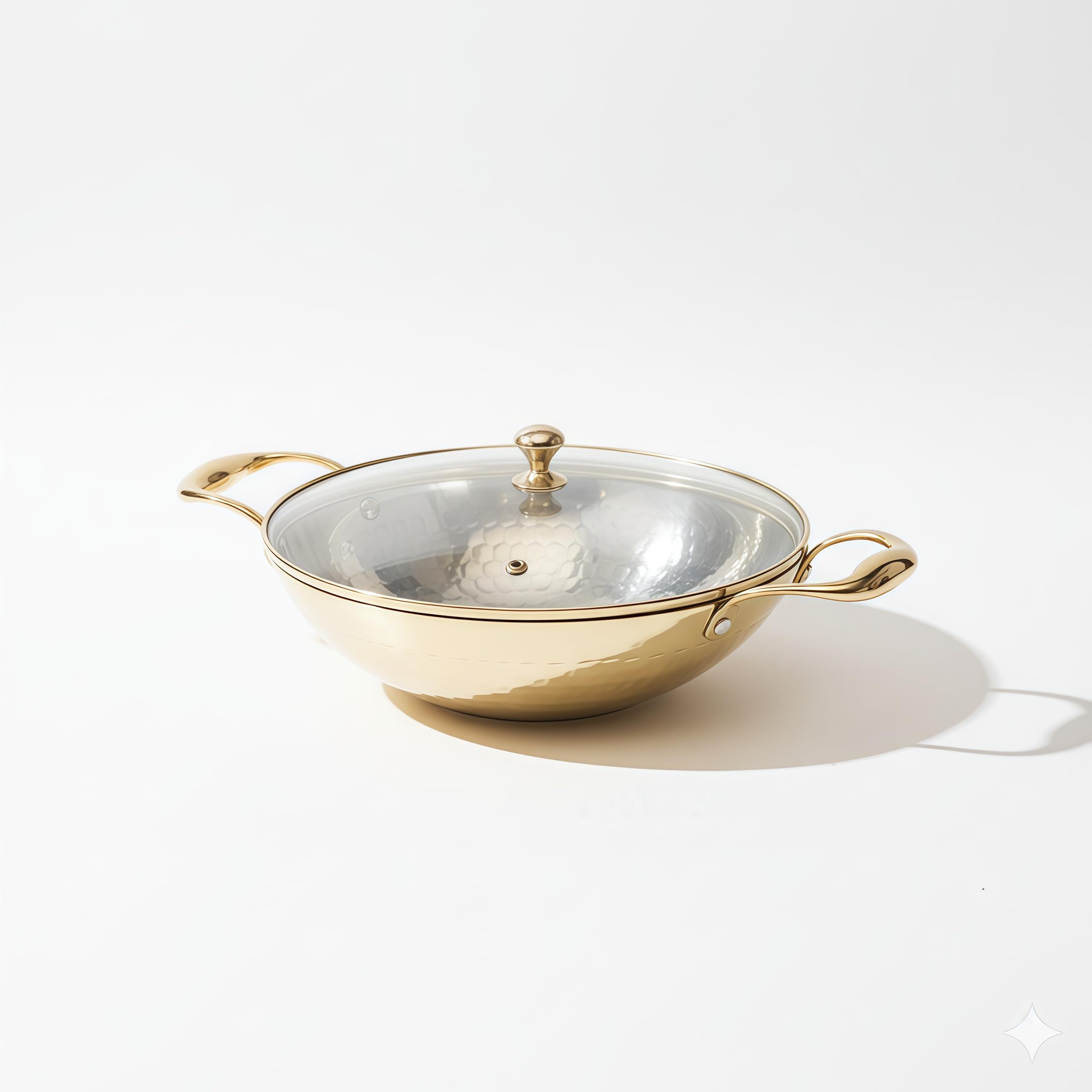 P-TAL Brass Kadhai 1.5L with Insulated Heat-Resistant Handle and Glass Lid | 100% Pure Brass Tin Coated Kadai for Cooking | Non-Stick and Chemical-Free (Glass Lid 1.5 Litre)