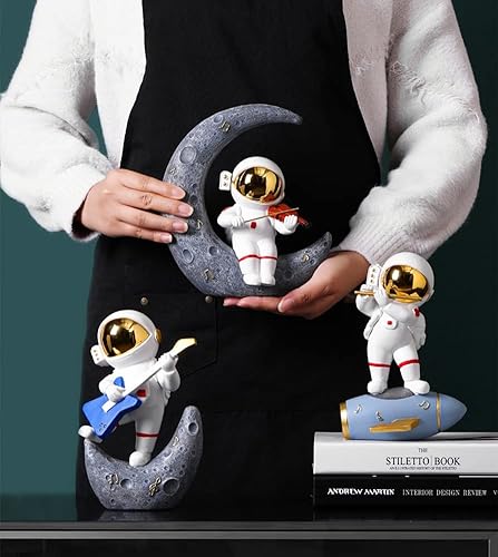 Miniatura 6 de Paimuni Estatuilla de astronauta de resina de astronauta, estatua de hombre espacial, escultura de oro blanco para estantería, oficina, escritorio,
