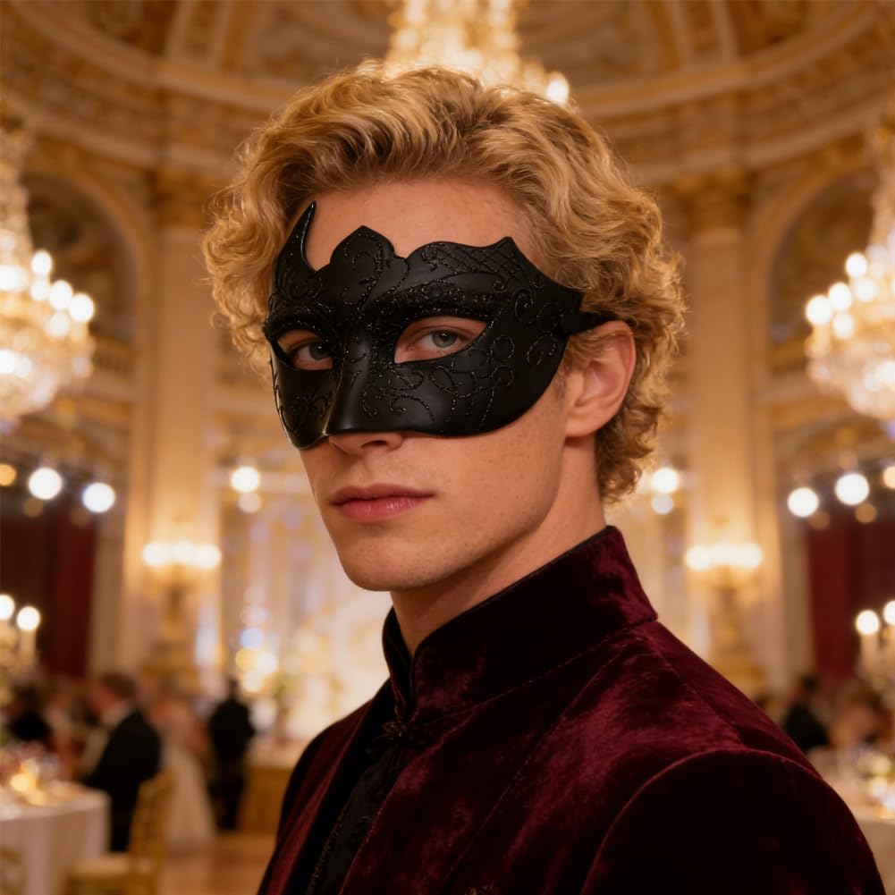 KMFASVX Masquerade Mask for Couple Men Women Venetian Mask for Halloween Lace Masque Costume mask Party Prom Ball Mardi Gras -Black - Image 4