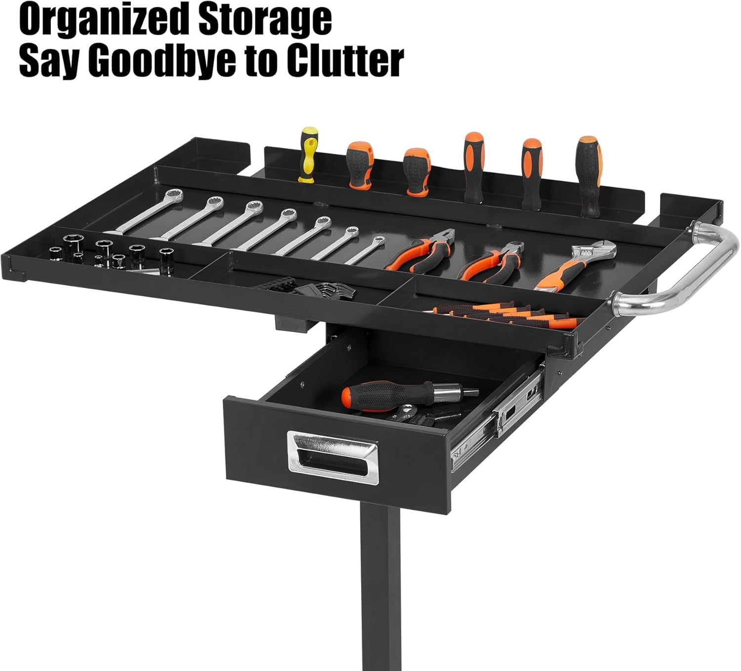 Adjustable Height Mobile Work Table,Mechanic Rolling Tool Cart with Brakes,300Lbs Capacity Mobile Rolling Tool Tray with Drawer for Garage, Repair Shop,Workshop and DIY