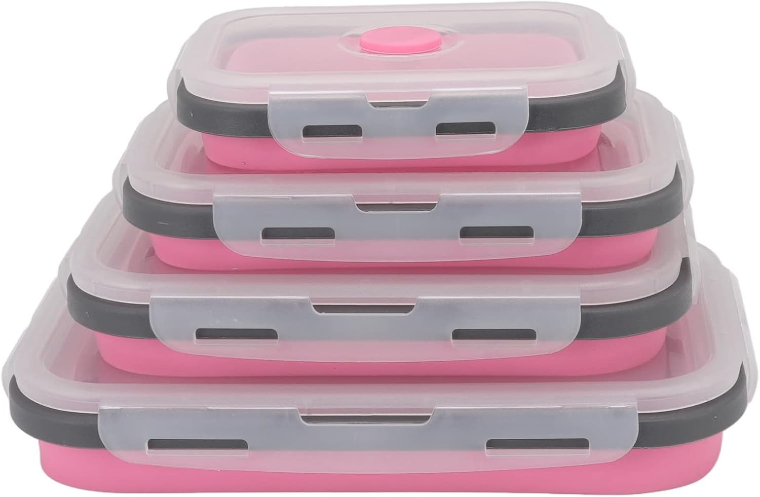 Mr.gadget's Solutions Pink Silicone Collapsible Food Storage Containers Silicone Lunch Box, Collapsible Food Storage Container With Lids For Microwave & Freezer & Dishwasher Safe (,4-Pack)