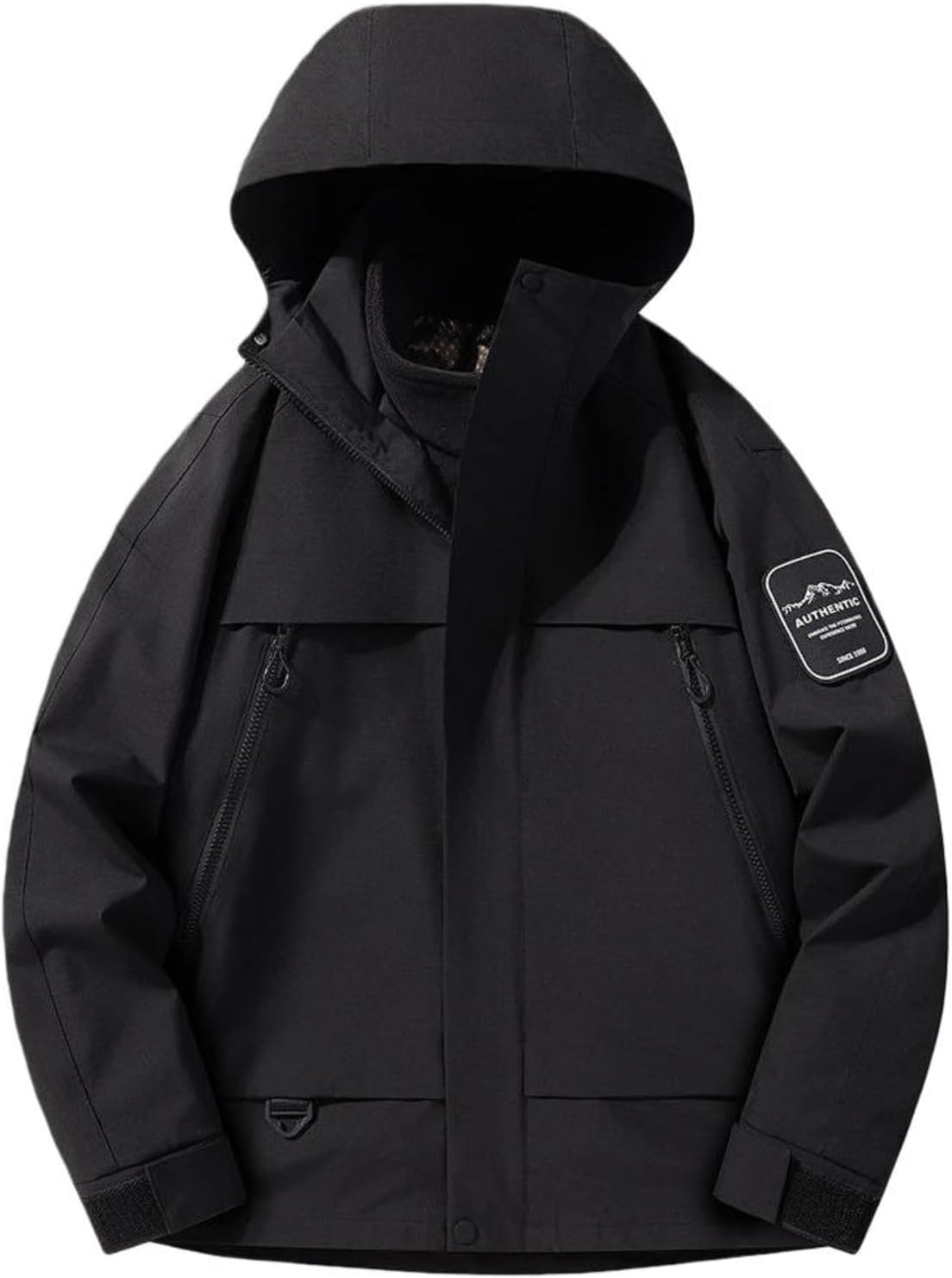 3-in-1 Outdoor Warm Jackets Outwear for Men Drawstring Hem Windproof Hooded Cardigan Jacket Fall Plain Casual Coats