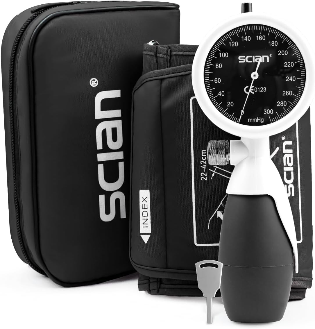 SCIAN Palm Style Aneroid Sphygmomanometer with European Cuff 8.7-16.5″, Manual Blood Pressure Cuff with Carrying Bag for for Nurse Doctor Senior Adult, White