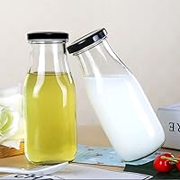 Vista 5 de QAPPDA Botellas de vidrio de 12 onzas, botellas de leche de vidrio transparente con tapas herméticas de metal negro, recipiente vintage para batidos