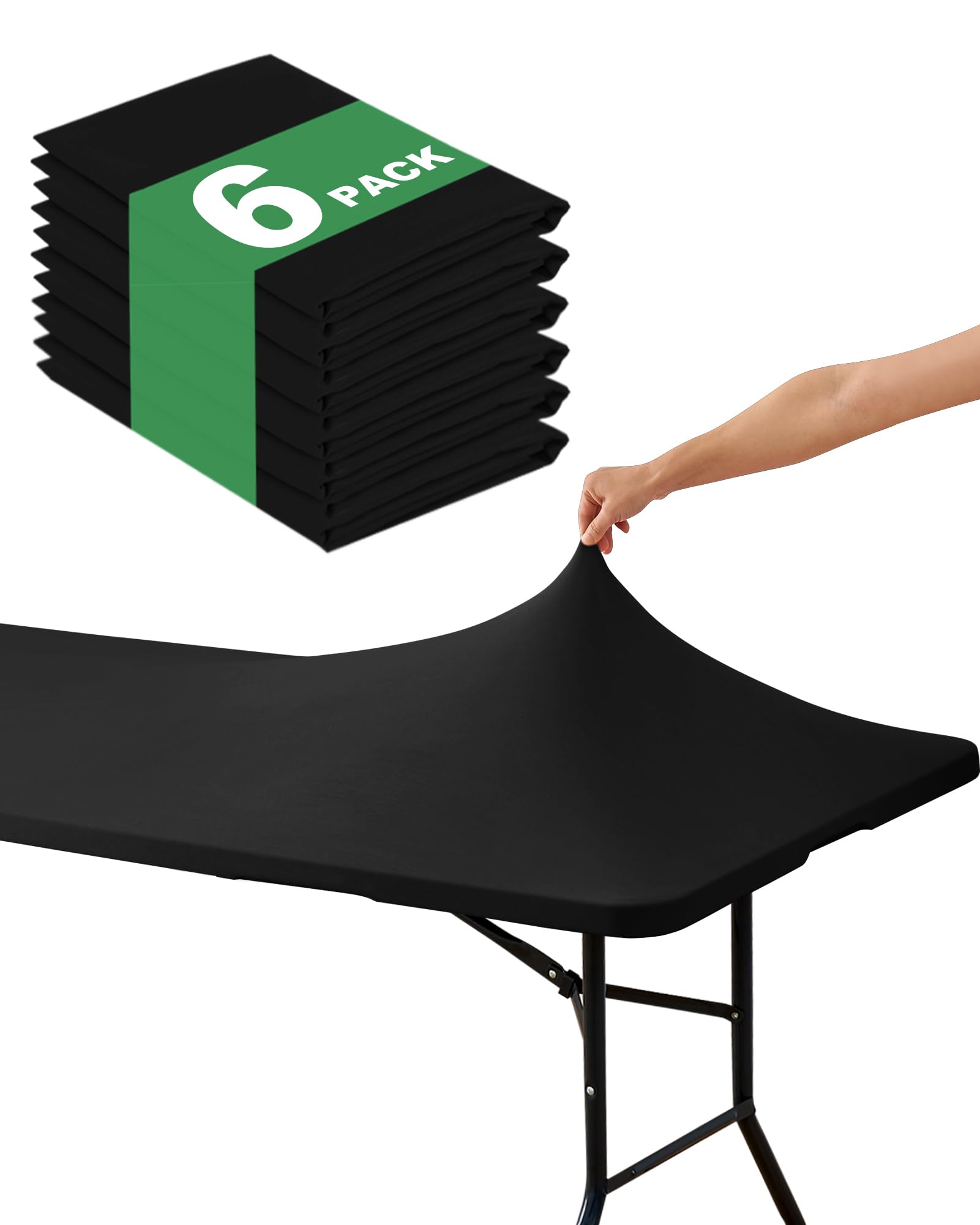 Photo 1 of KeyWave Fitted Tablecloth Rectangle, 4 ft, Black, 6 Pack