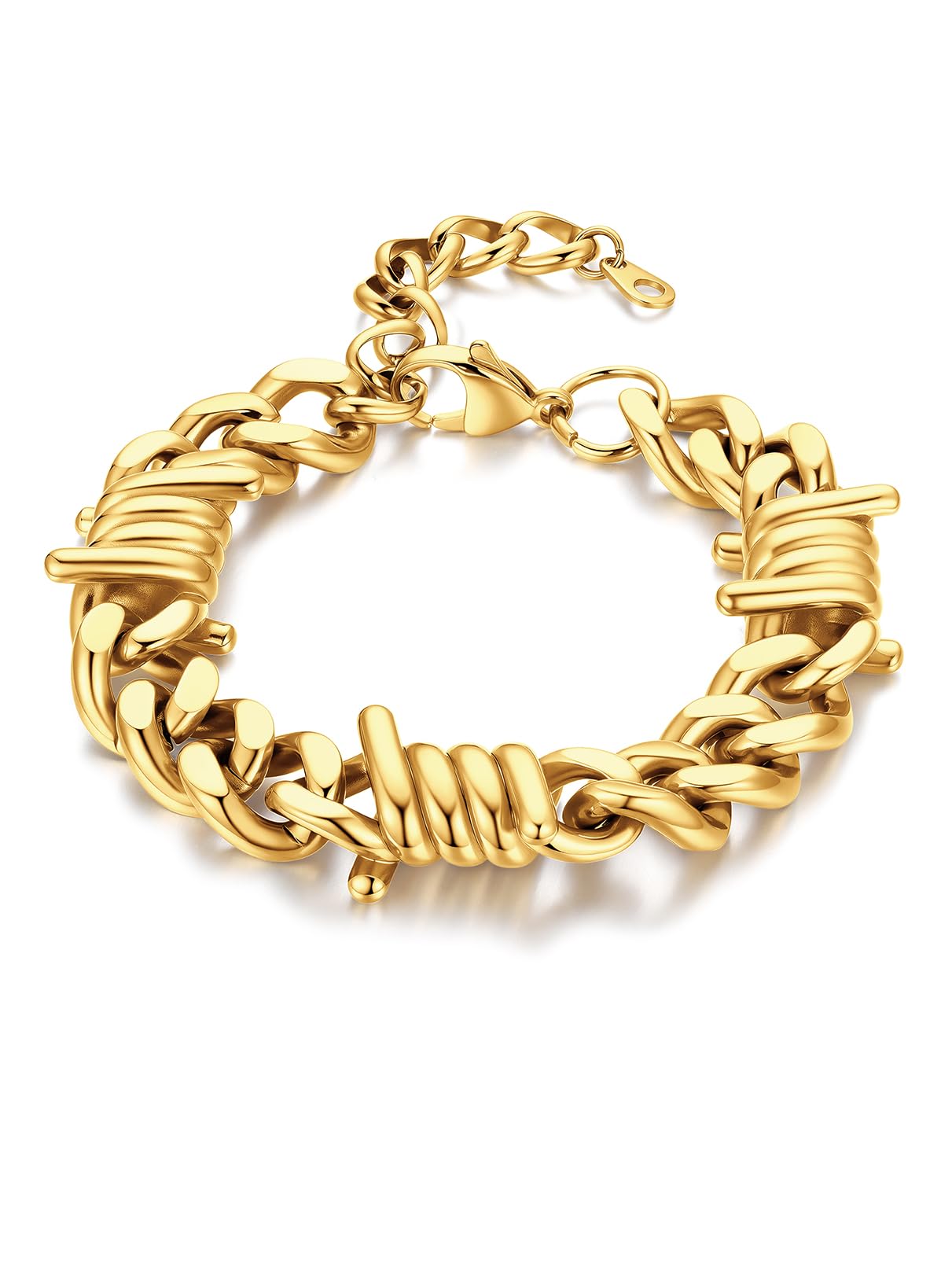 Bandmax Barbed Wire Cuban Chain Necklace for Women Men Stainless Steel/Black/Gold Thorn Necklaces Bracelets Punk Emo Chains Jewelry -Gift Packed