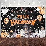 AIBIIN 7x5ft Happy Halloween Backdrop Feliz Halloween Black Orange Birthday Party Decorations Supplies Halloween Balloon Pumpkin Spooky Bat Spide Birthday Party Fhoto Banner Studio Props