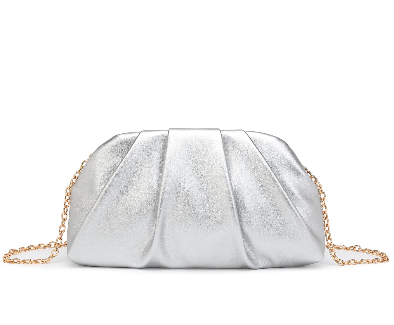 Dreubea Women's Fashion Cloud Shape Evening Bag Charming Fold Leather Clutch Handbag with Chain