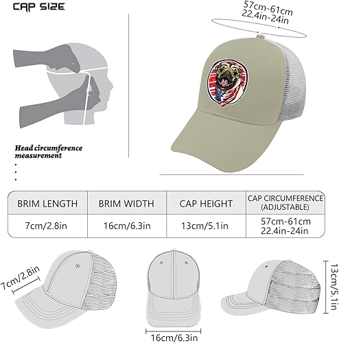 Miniatura 4 de Sombreros Pug Dog Dad Hat para hombres, divertidas gorras de béisbol ajustables