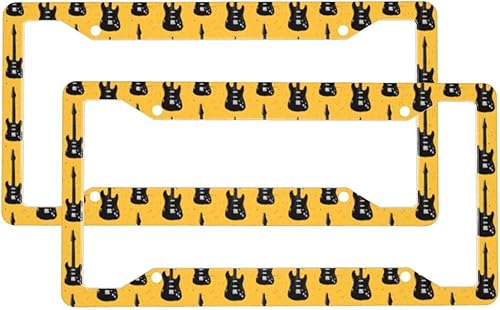 2 Pcs Car License Plate Frames for Women Men - Vintage Guitar Black Print Aluminum Solid License Plate Cover for Car Accessories for Women Men with