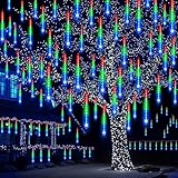 JOYIN Christmas Lights Outdoor,8 Tubes Meteor Shower Lights Multicolor,192 LEDs, Snowfall Icicle Cascading Rain Light for Christmas Tree Decorations, Wedding Party Holiday Decor