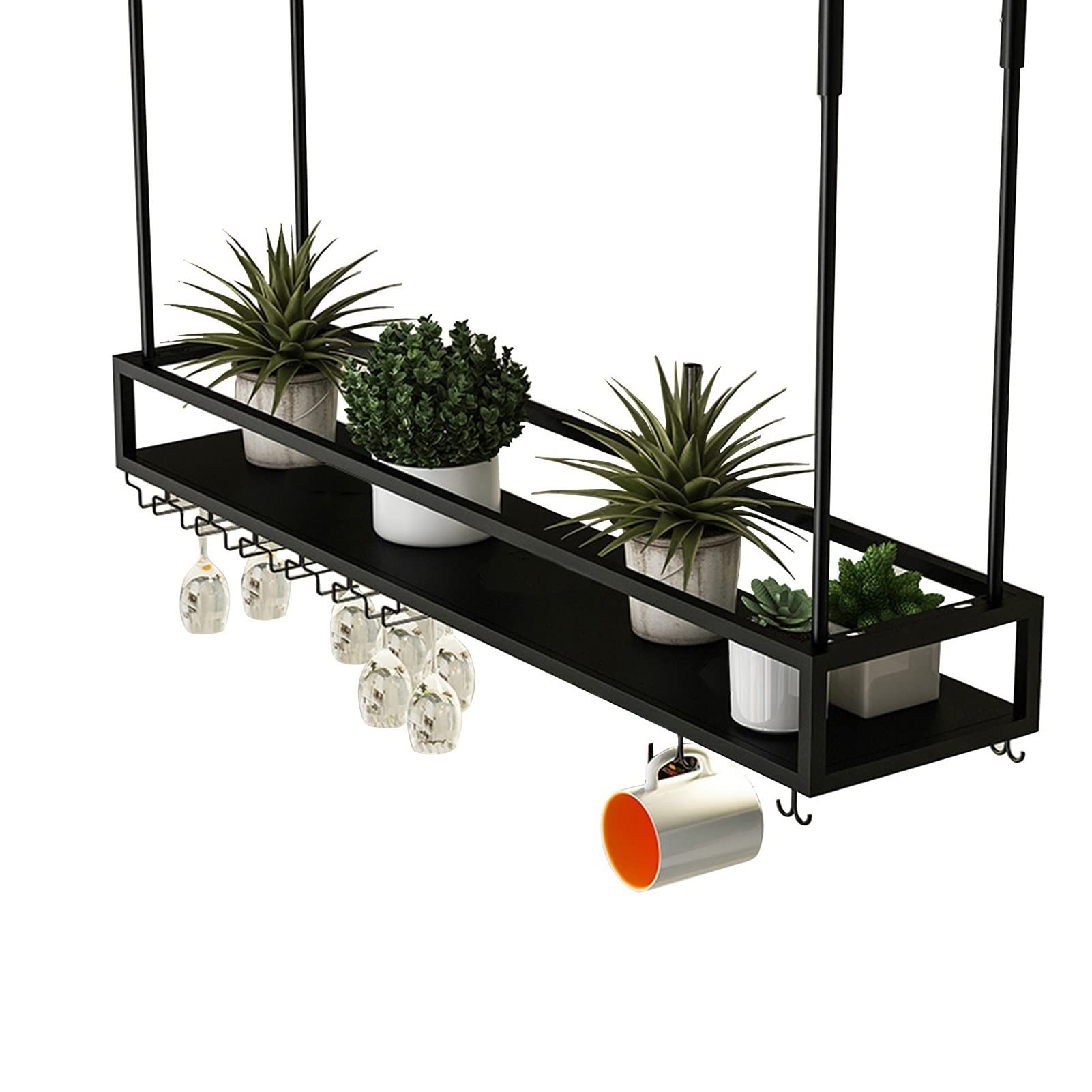 Étagère de rangement pour bouteilles de vin et plantes vertes