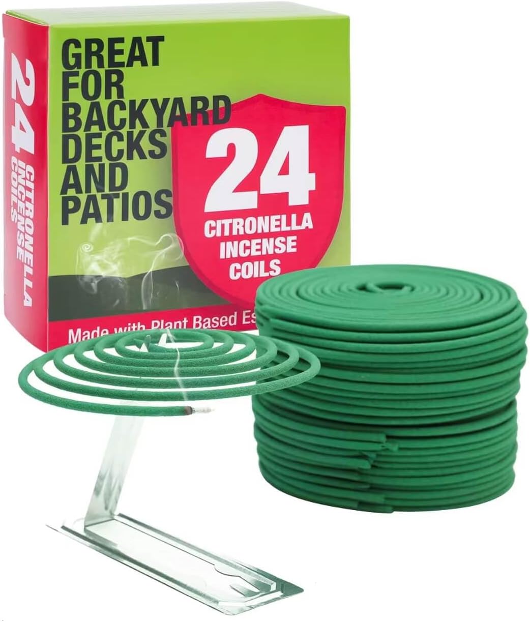 Citronella Incense Coil - Each Coil Could Last for 5-7 Hours- Suitable for Outdoor Camping, Patio, Hiking,etc (1 Pack Contains 24 coils & 2 Coil Stands)
