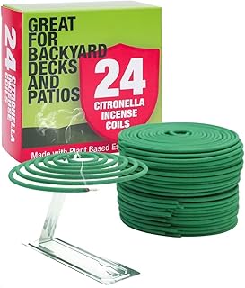 Citronella Incense Coil - Each Coil Could Last for 5-7 Hours- Suitable for Outdoor Camping, Patio, Hiking,etc (1 Pack Contains 24 coils & 2 Coil Stands)