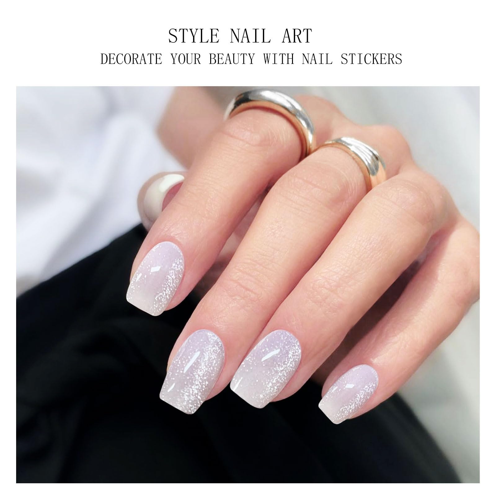 JMEOWIO Gel Nail Stickers Transparent Pink Cat Eye Semi Cured Gel Nail Strips Wraps UV/LED Nails Art Design Decoration Accessories - Image 3
