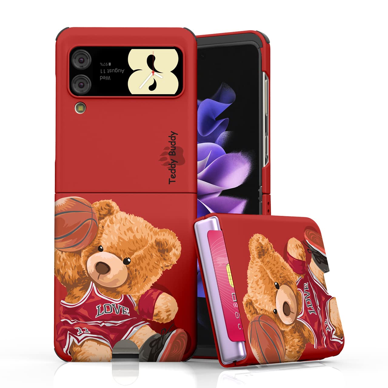 for Galaxy Z Flip 3 Case Card Slot Slim Hard Rugged TPU Edge Protection Case Z-POP Design Graphic