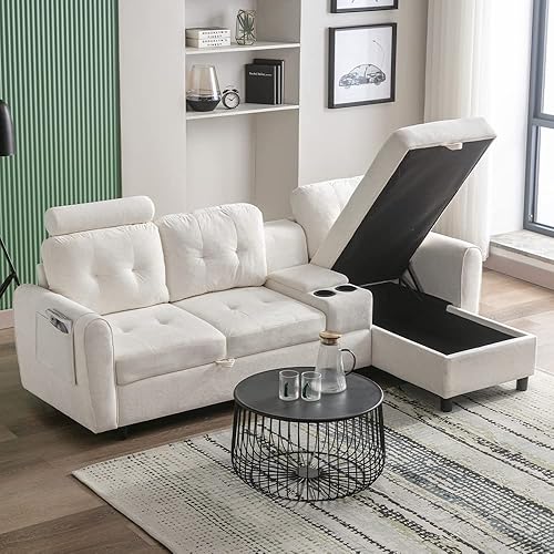 Miniatura 3 de kevinplus Sofá modular de 89 pulgadas con diván para sala de estar, moderno sofá tapizado de 3 asientos, acogedor sofá de almacenamiento con