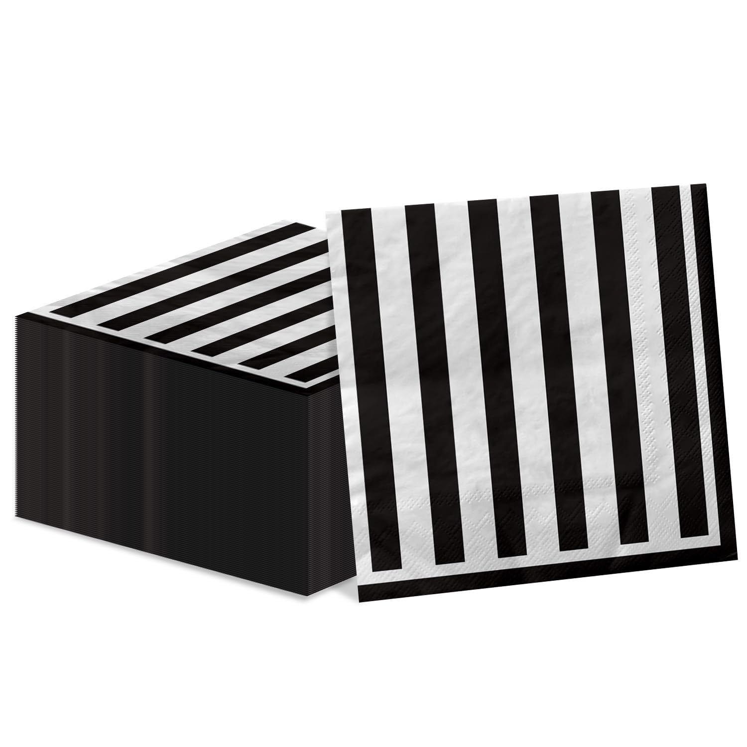 100 Pcs Black and White Striped Napkins, Black and White Party Supplies Black and White Paper Napkin Lunch Napkin for Halloween Party Birthday Baby Shower Wedding