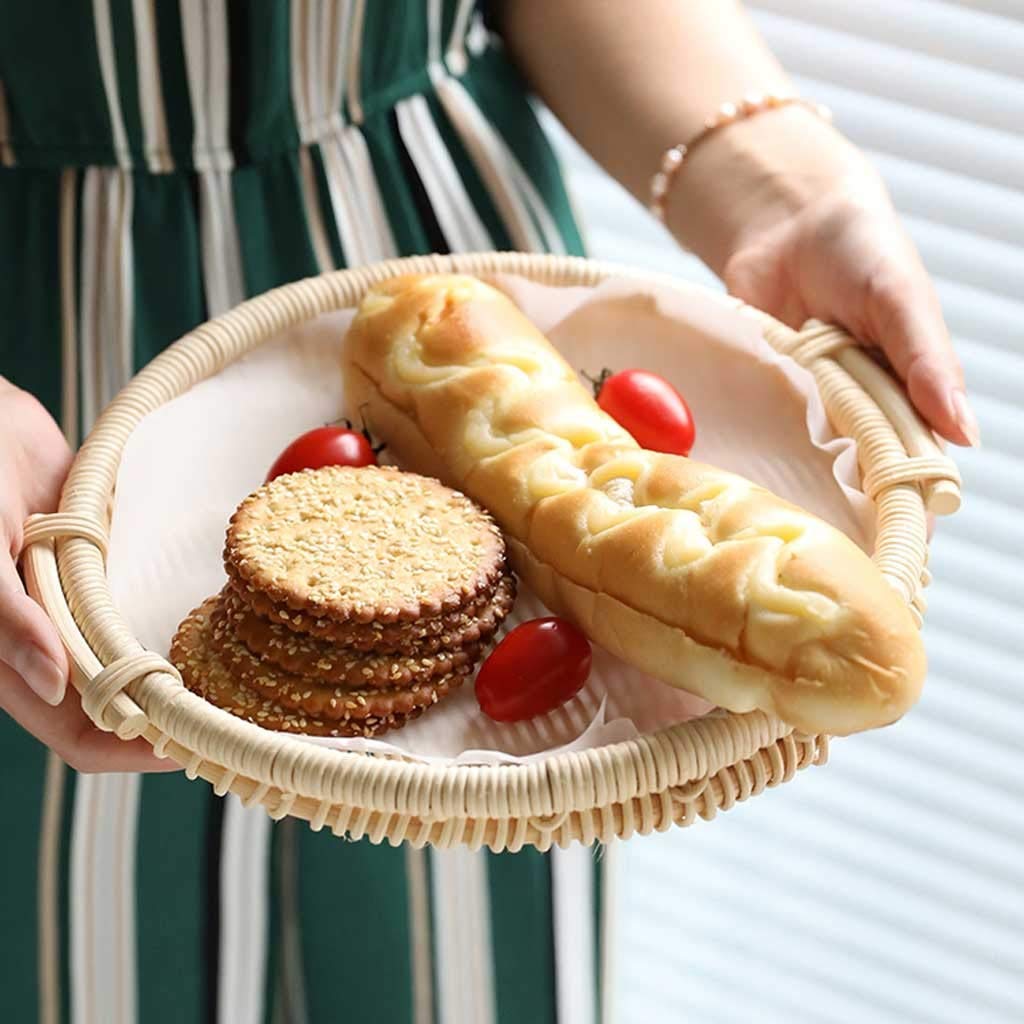 Panier à pain japonais en rotin avec poignées pour rangement de bureau