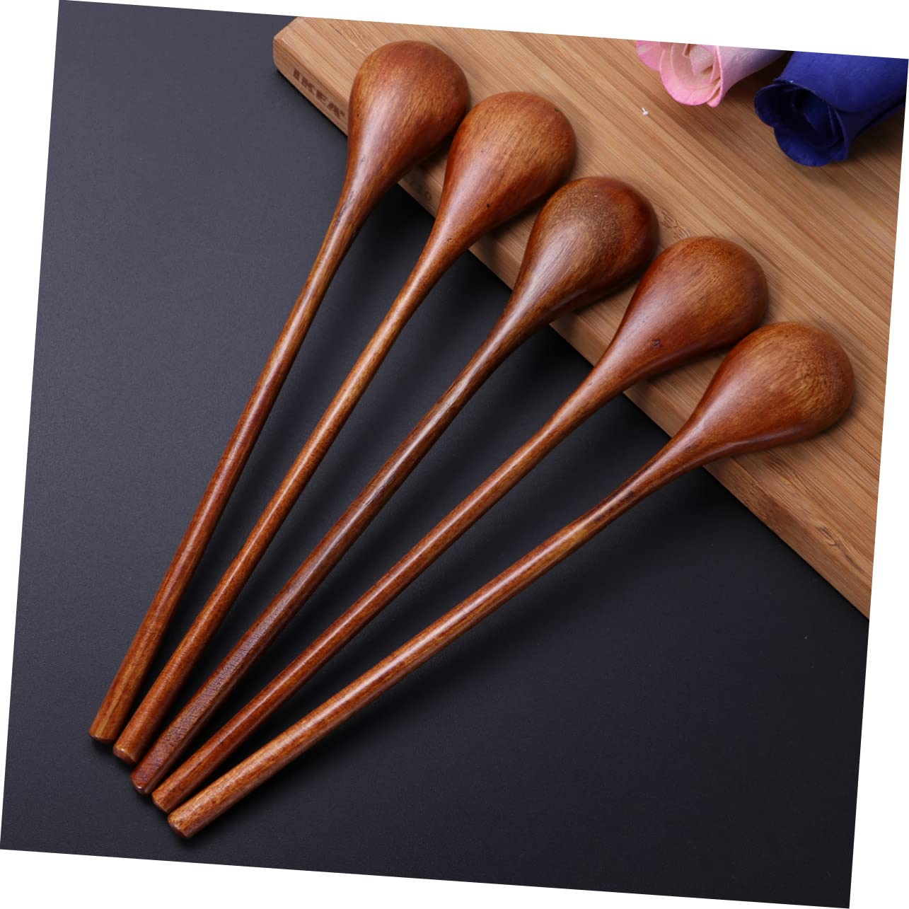 Cabilock 15 Piezas Cuchara De Madera De Cocina De Madera Para Comer Cuchara De Miel De Madera De Cocina De Cafe Manejar Comiendo Café Mango Largo