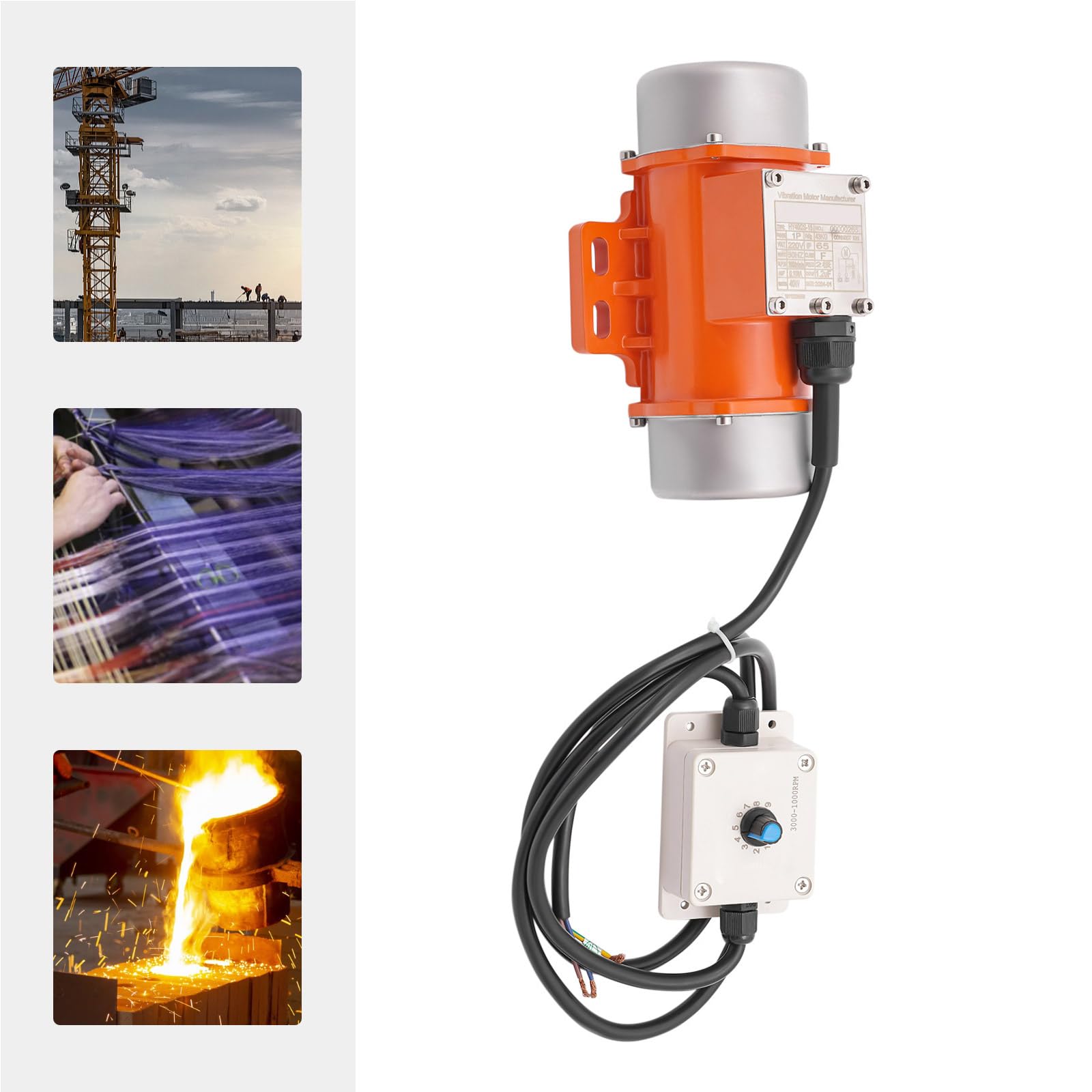 AC Vibrationsmotor mit Drehzahlregler 40/50/60W 50Hz Vibrator Vibration Motor 1P Asynchroner Elektro Vibrierend Motor 1000~3000U/min 9 Gänge Mehrzweckmotor, für Metallurgie, Kohle usw (HY-40/2S-15)