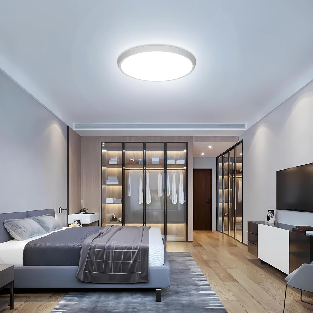 Juego de 4 lámparas de techo LED redondas y planas, 24 W, 5000 K, ideales para baño, dormitorio, sala de estar, cocina, sótano y balcón. Diseño ultrafino, Ø 29 x 2,5 cm de alto.