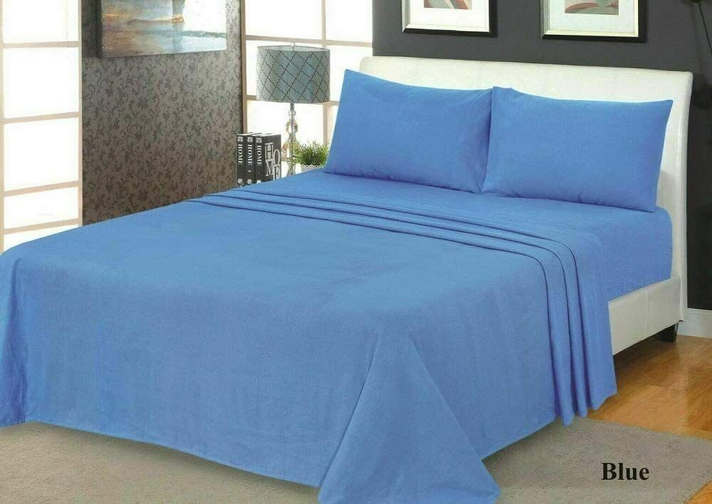 Northren Luxe Extra Deep Thermal Flannelette Fitted & Flat Sheet 100% Brushed Cotton - 32cm/13 inch Super Soft, Cozy, and Warm Bedding (Blue, King Fitted Sheet) — image 1