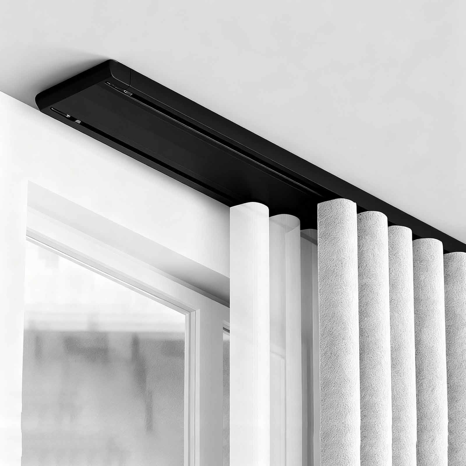 Double Ceiling Curtain Track Rods Heavy-Duty Curtains Rails Ceiling Mount Customizable lengths for Living Room Bedroom Shower Divider(Black,3.8m/12.5ft)