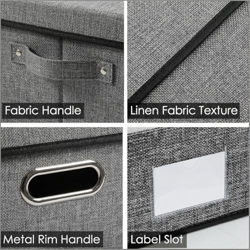 Image of PRANDOM Storage Bins with Lids [3-Pack] Linen Fabric Foldable Storage Boxes Organizer Containers Baskets Cube with Cover for Bedroom Closet Office Grey(23.4X15.9X11.4)