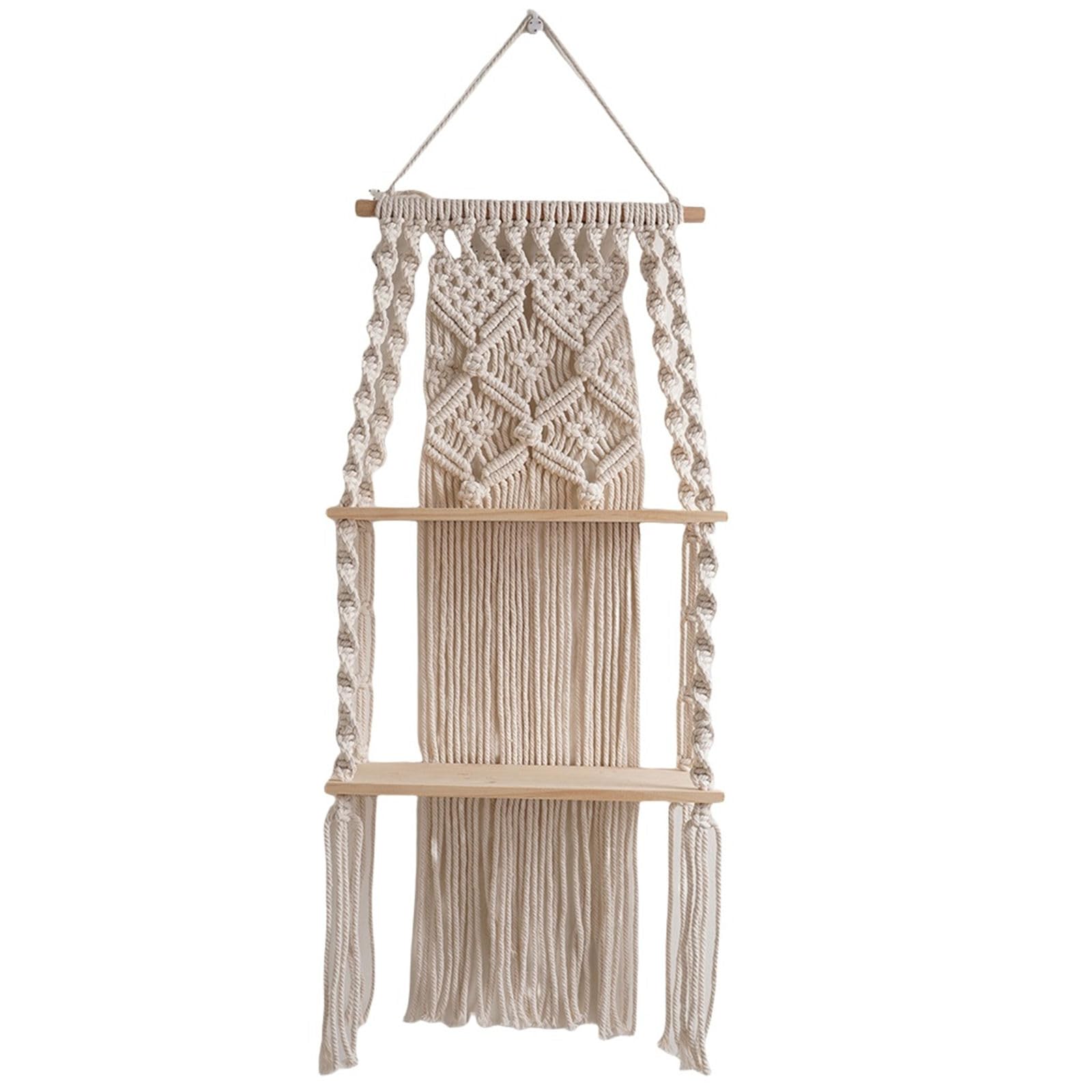 Elnwnnkc Space Saving Tassels Hanging Wall Shelf 2 Layer Woven Rope Floating Shelves Handwoven Fringes Wall Hangings Organizers Bookshelf