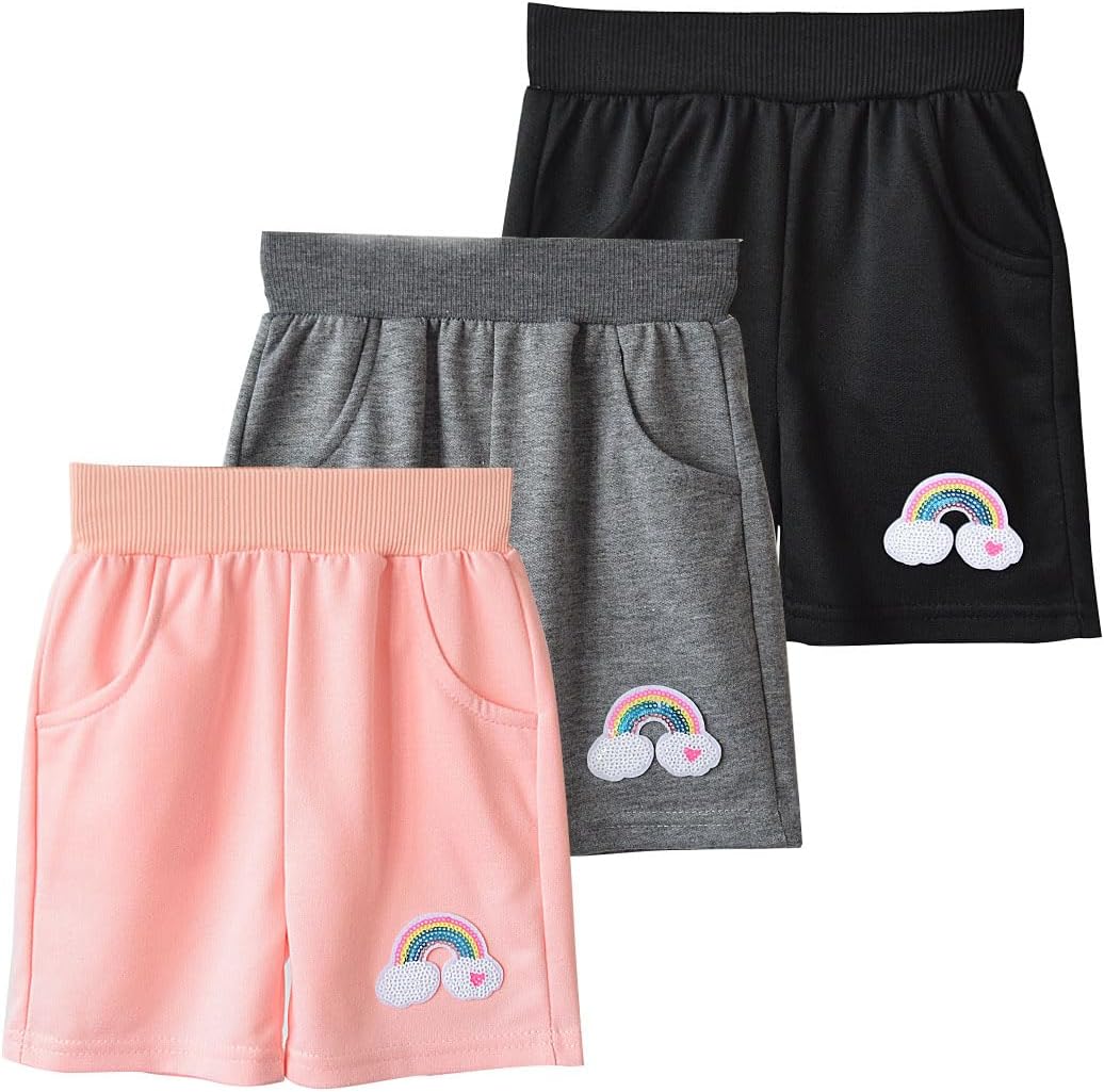 Lot De 3 Shorts Garçon été - Bermuda Coton Souple à Poches - Taille Élastique, Print Lettres - 4-13 Ans