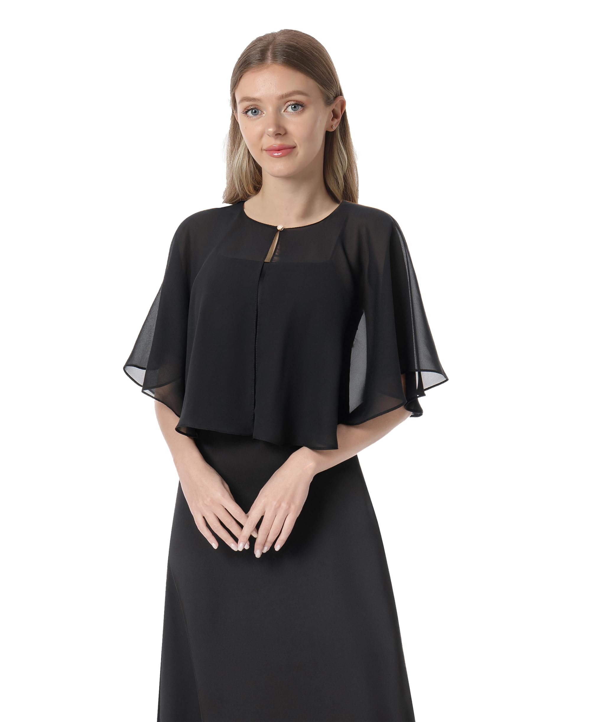 Soft Capelets capes Shawls and Wraps for Dress Chiffon Shrug Wedding Cape Cover Up, Black, One Size