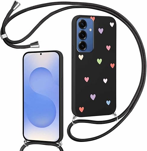 Foonary Coque pour Samsung Galaxy S25+ 5G avec Cordon de Collier, Aesthetic Coeu