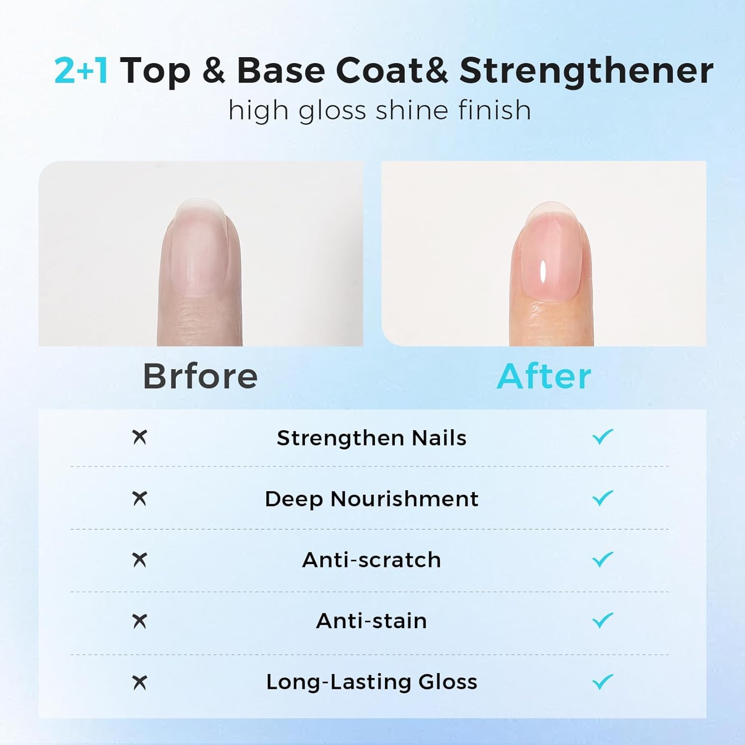 Morovan Smalto trasparente 3 in 1: Base Coat Top Coat 3 in 1 Nail Strengthener Clear Nail Varnish 15 ml