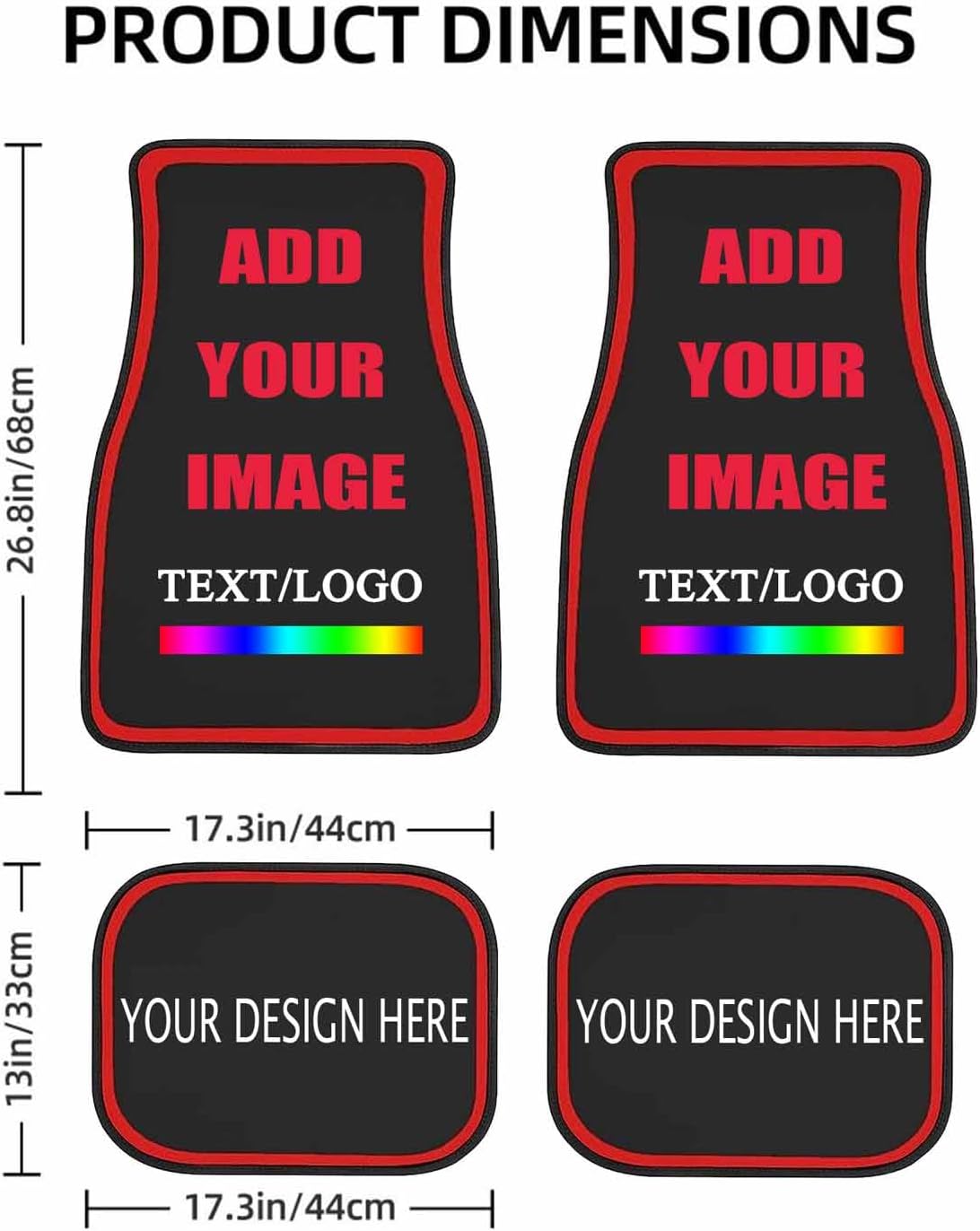 Custom Car Mats 4-Piece Accessories, Design Personalized Car Interior Carpet Mats, You Can Add Your Custom Text Images, Universal for SUV Cars Trucks Vans A Variety of Models.