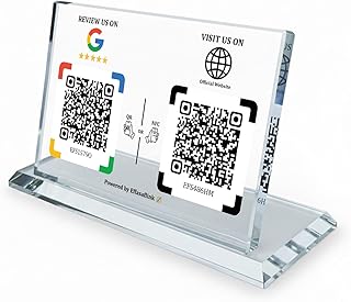 Crystal Display Stand with Dual QR & NFC Sign - Compatible with Google & Official Websites, Easy and Fast Access to Social Media Page for Customers - Perfect for Promoting Social Media Following