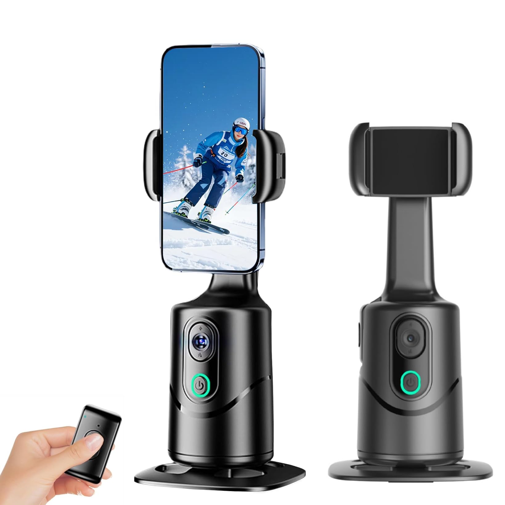 Handy Stativ mit Automatische Gesicht Verfolgung, 360° Drehung Verfolgung, Keine App, Selfie Stick Stativ mit Fernbedienung und Gestensteuerung für Vlog/Tik Tok Live Videoaufnahme
