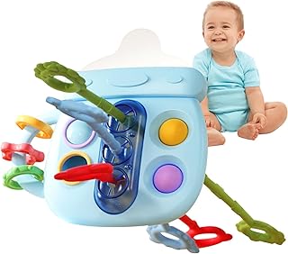 Pull String Activity Toy,Bottle Shape Babies Teething Relief, Kids Teething Toys | Kids Teething Toys with Multiple Chewable Designs, Silicone Early Learning Toy Teething, Babies Teething Demaxiyad