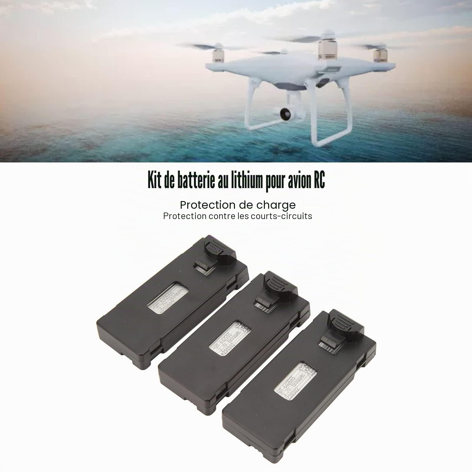 Batterie au Lithium RC Drone 3 pcs 3.7v RC Drone Batterie avec câble de Charge 3 en 1 e88 e88pro LS e525 e525pro léger et Portable RC Aircraft Charging Cable Set (1800mah)