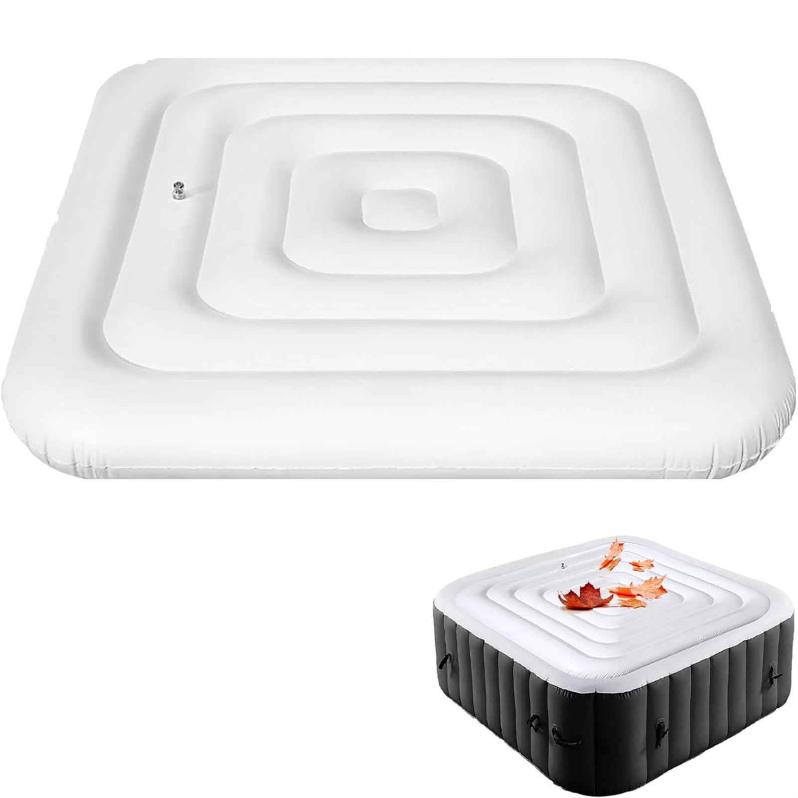 Couvercle de Spa Gonflable Rond/carré Couverture Spa, Habillage Spa Gonflable avec poignée, avec Valve de Gonflage et de Dégonflage Rapide et Facile, Couvercle isolé pour Spa (Square 160*160cm,White)