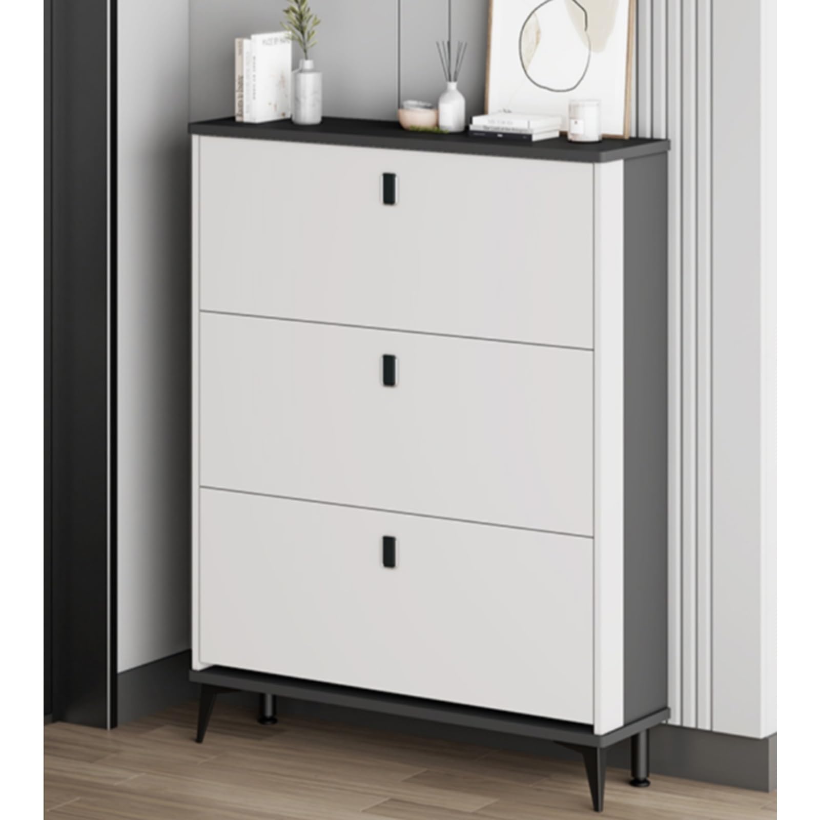 Zapateros modernos con 3 Puertas Abatibles,Madera maciza zapatero entrada recibidor,Gabinete de Zapatos Oculto Delgado,Zapatero con 3 Puertas Abatibles,Adecuado para vestíbulo,pasillo ( Color : White