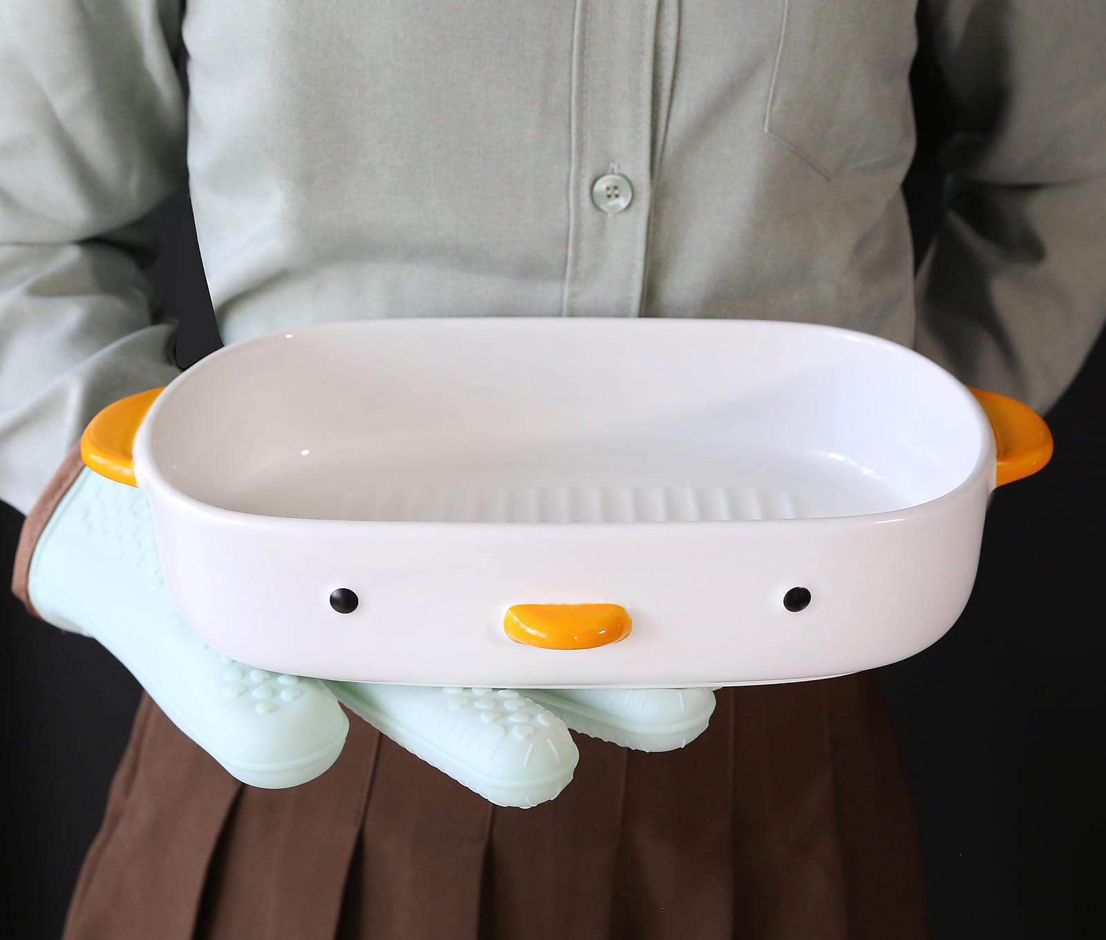 Insalatiera con Anatra Carina e Divertente,Ciotola con Fondo Piatto in Ceramica Smaltata Fatta a Mano, Miglior Regalo per Gli Amici. (10")