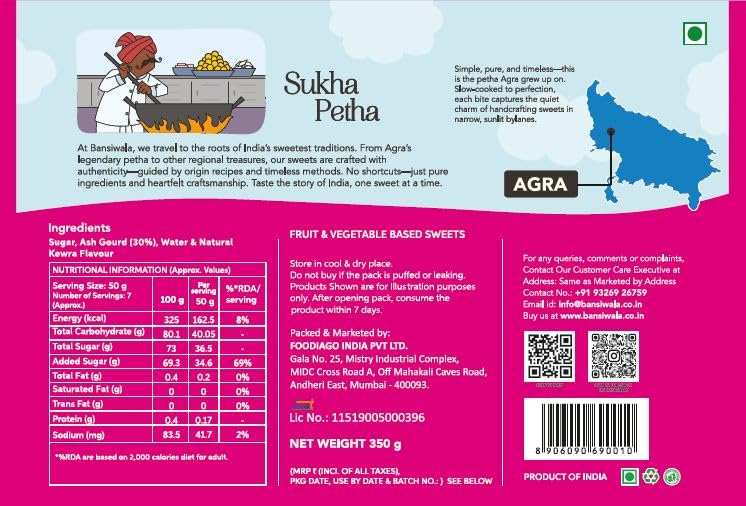 Image of Bansiwala Agra Petha 350g - Original Dry Agra Ka Petha | Classic Petha | Soft and Juicy Indian Sweet | Sweets Gift Box | Vegan & Preservative-Free | Delicious Indian Mithai!